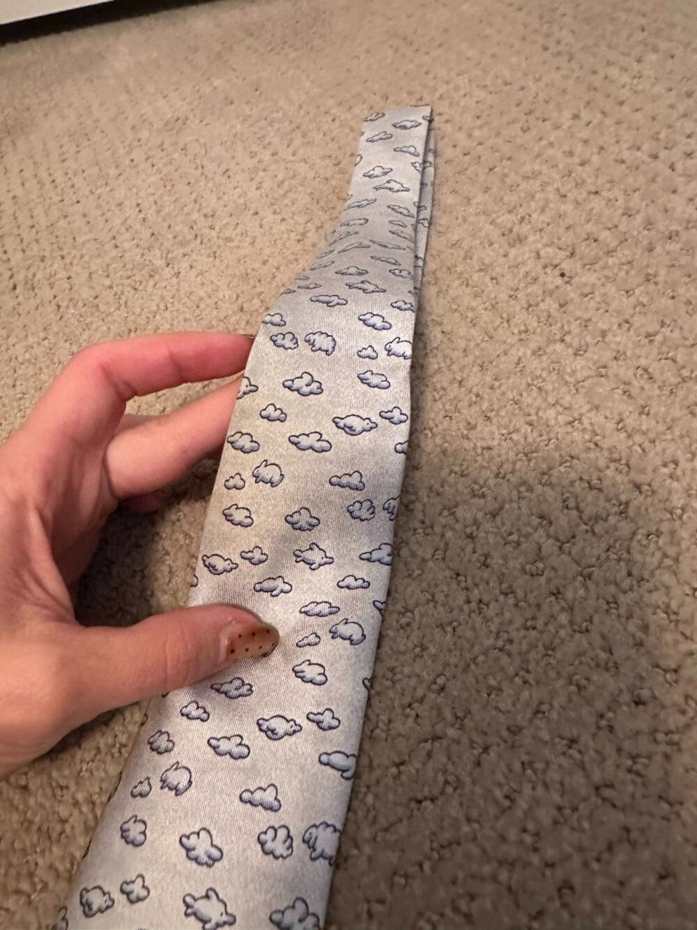 Vintage Hermès Paris 100% Silk Tie Light Blue Cloud Print Whimsical Made France